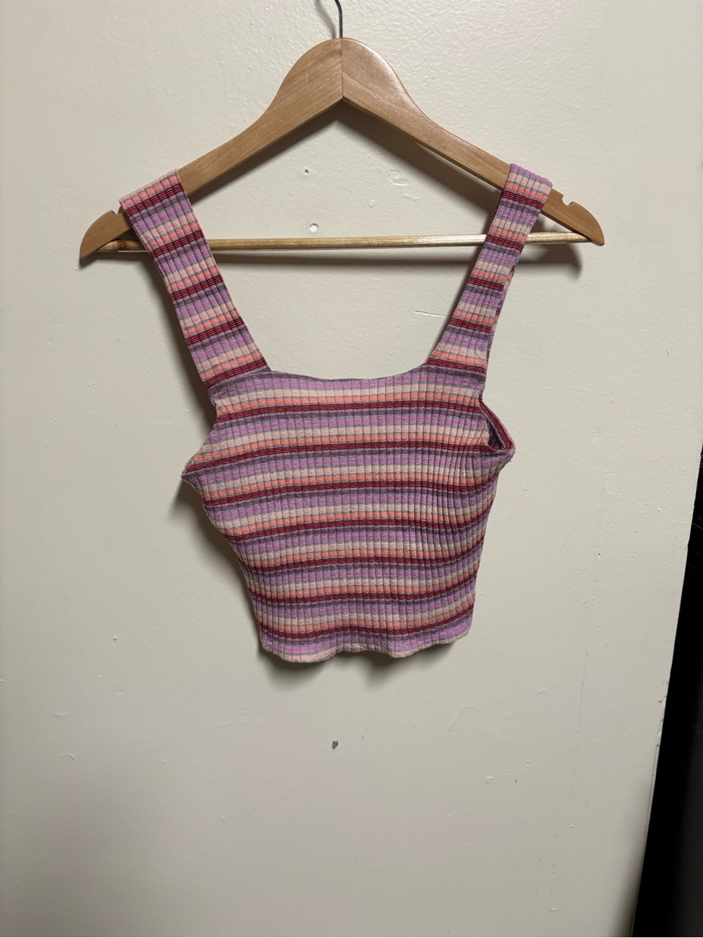 American Eagle Outfitters Pink & Purple Striped Ribbed Crop Tank